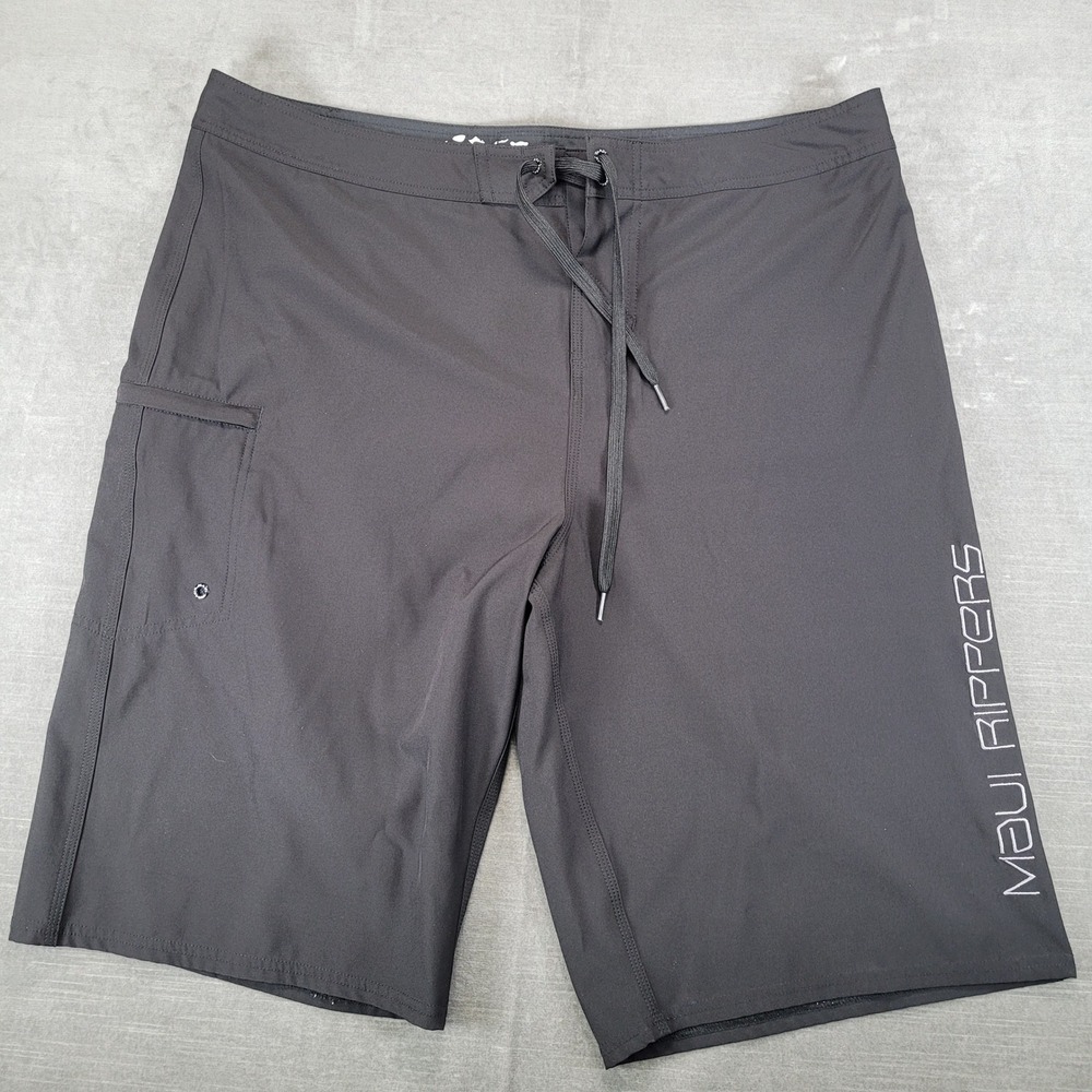 Maui Rippers Mens Black Board Shorts Swim Trunks Sz 40 Hawaii Surf Cargo Pocket